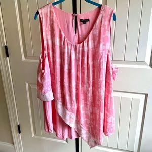 H by Halston  Plus Size Pink/White sleeveless asymmetrical top 28W